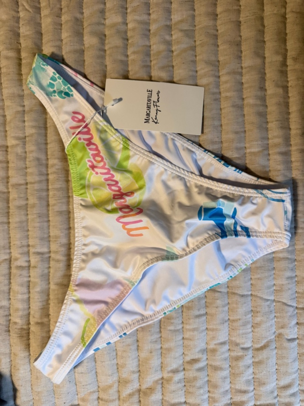 Kenny Flowers White Bikini Bottoms with Pink and Blue Tropical Print